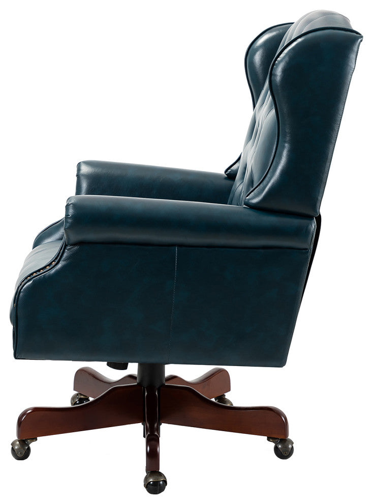 Executive Swivel Office Task Chair With Tufted Back, Turquoise
