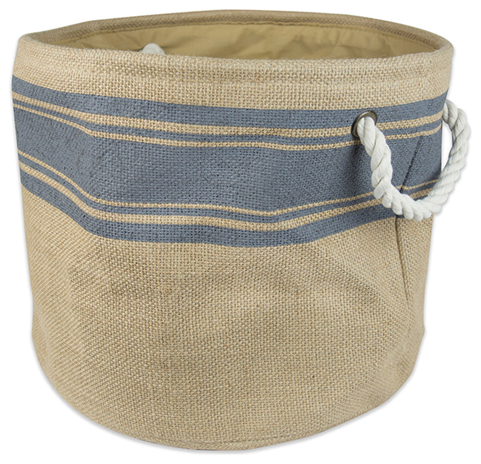 DII Burlap Bin Border Gray Round Small 9x12x12"
