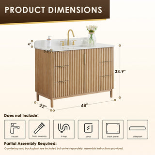 Sierra Bathroom Vanity, Washed Light Brown, 48inch, Without Mirror