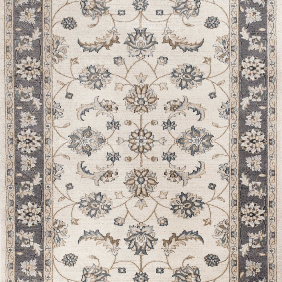 5' X 8' Ivory Or Grey Floral Vines Bordered Area Rug