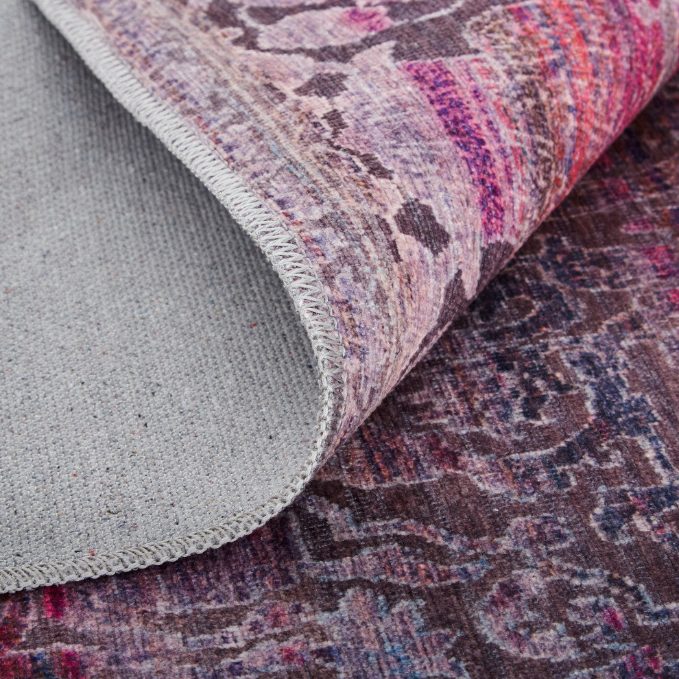 Welch Oriental Machine Washable Pink/Purple Rug, 2'x3'