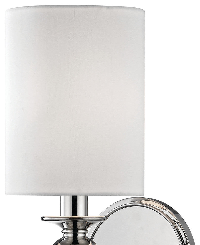 Gordon, 1 Light, Wall Sconce, Polished Nickel Finish, White Silk Shade