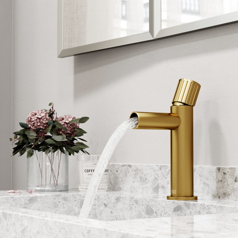 VIGO Ashford 8" H Single Handle Single Hole Bathroom Faucet, Matte Brushed Gold, Without Extras