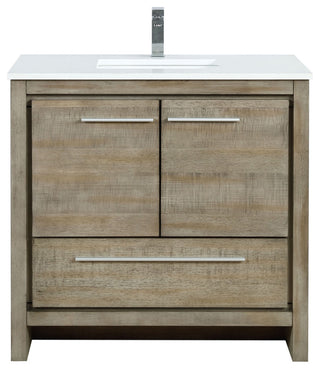 Lafarre 36 Rustic Acacia Vanity, White Quartz Top, Sink, Gun Metal Faucet Set