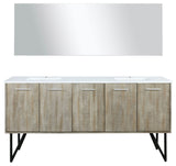 Lancy 72" Rustic Acacia DB Vanity, White Quartz Top, Square Sinks, 70" Mirror