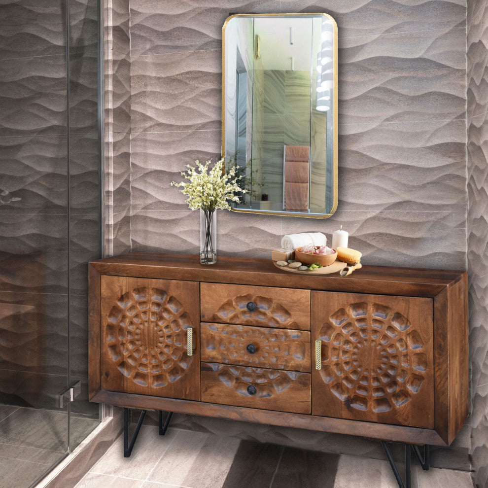 Salta Recycled Mango Wood Bathroom Linen Cabinet With 2 Doors/3 Drawers
