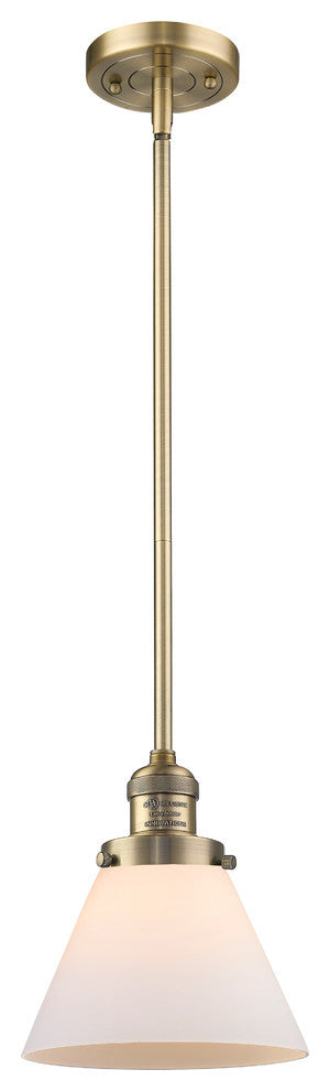Large Cone LED Pendant, Brushed Brass, Glass: Matte White Cased