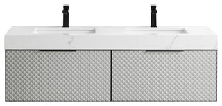 Manarola with Thick Quartz Wall Mount Vanity, Silver Gray, 72"