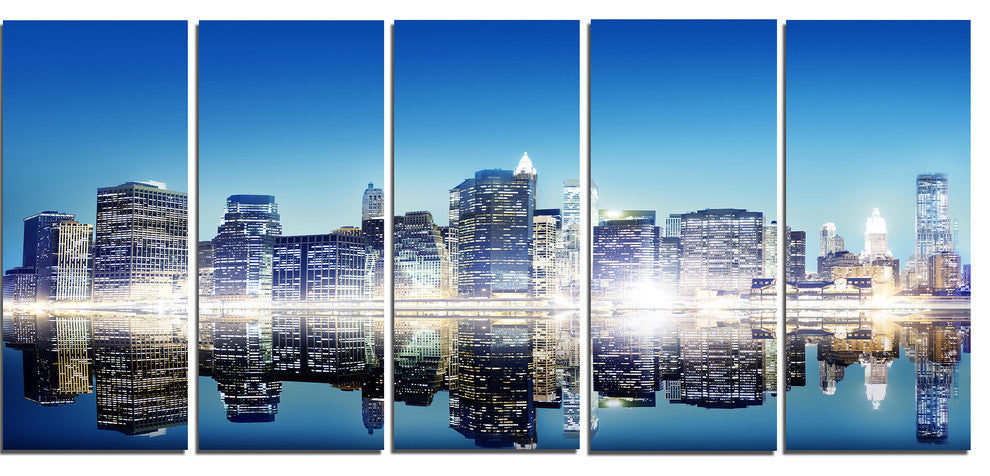 Skyscraper on New York City, Cityscape Canvas Art Print, 60"x28", 5 Panels