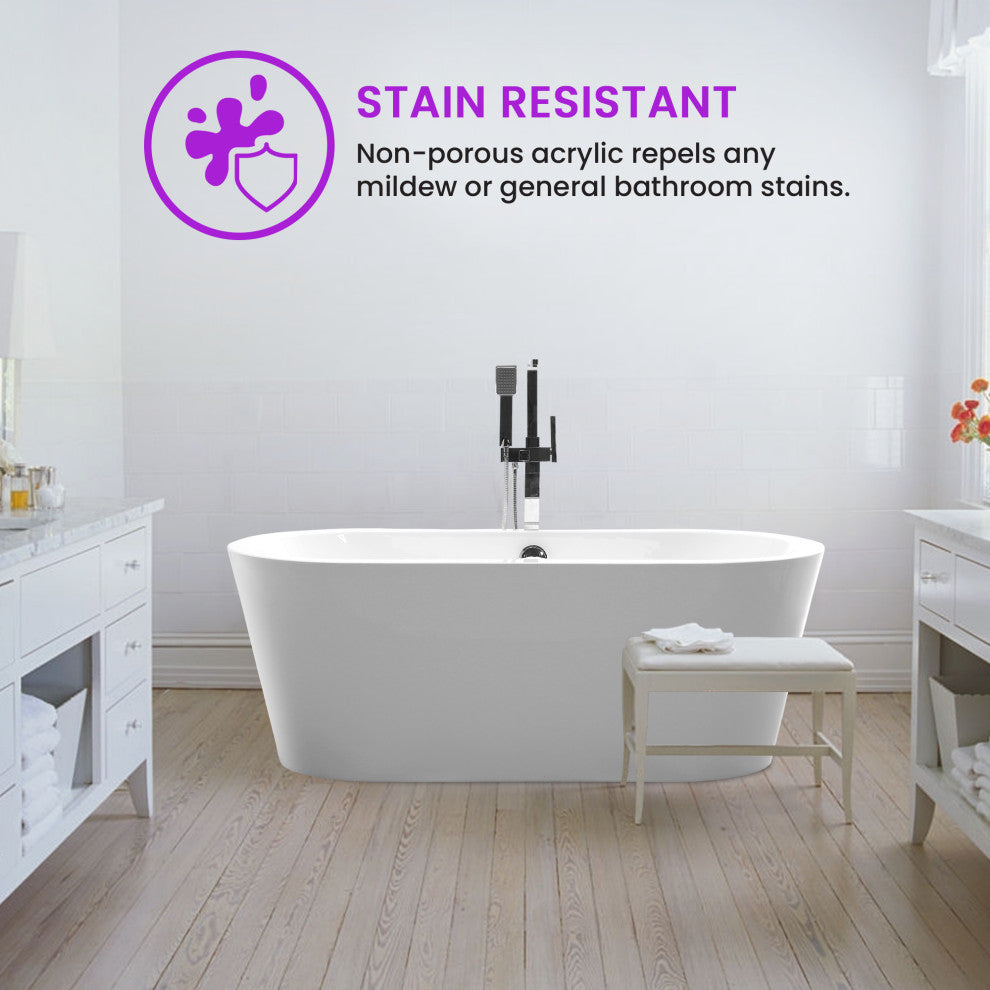 Vanity Art Freestanding Acrylic Bathtub, White, Large