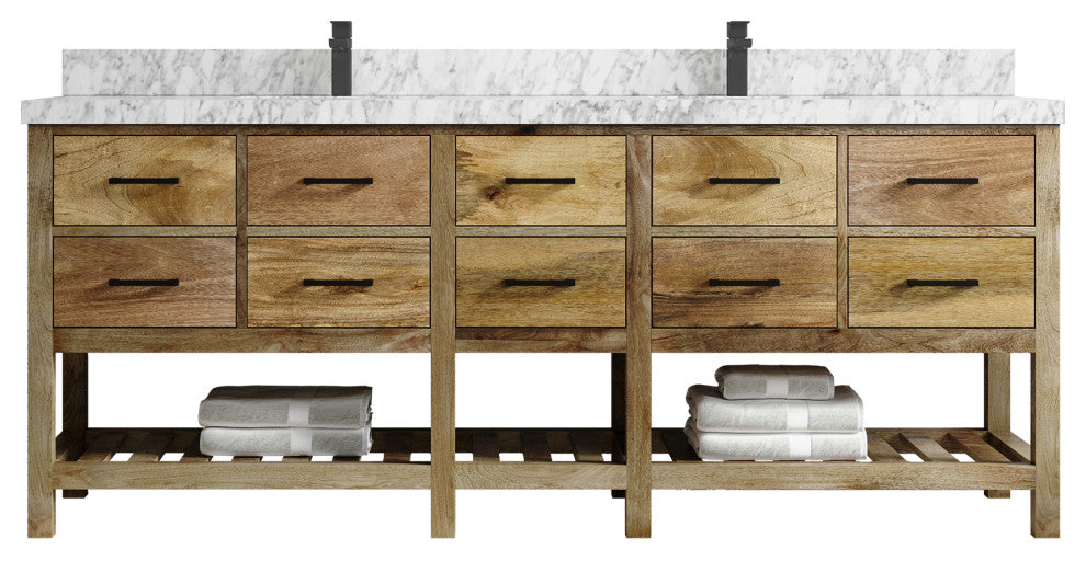 Parker Mango 84" Double Sink Bath Vanity in Natural  2" Carrara Marble