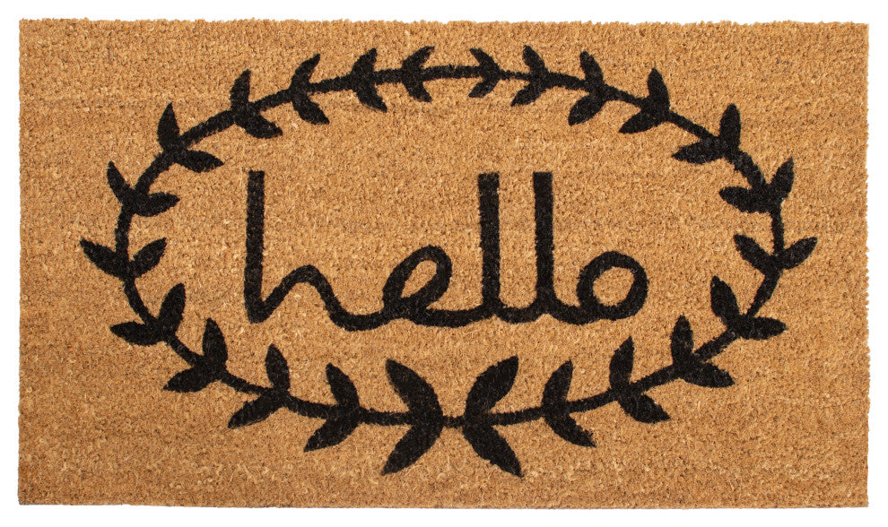 Calico Hello Doormat, Natural, Black, 17"x29"