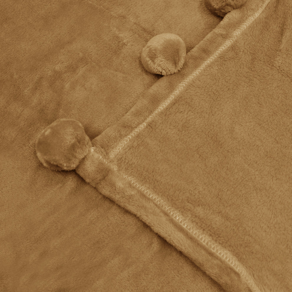 Pom Pom Flannel Fleece Throw Blanket, Amphora, 50" X 60"