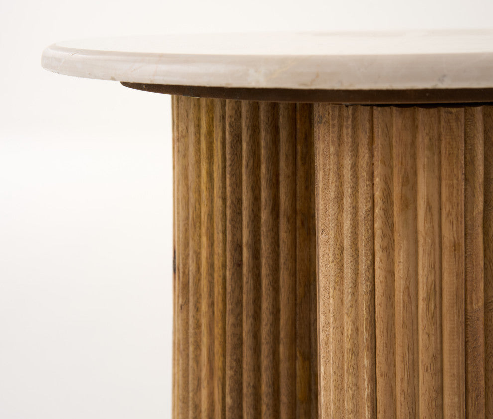 Hayden Modern Marble + Wood Round End Table