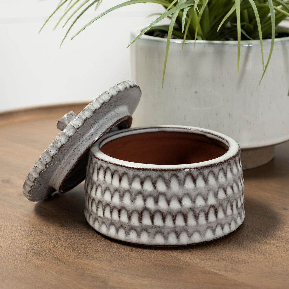 Azul, Small 5L x 5W Gray Ceramic Detailed Decorative Box