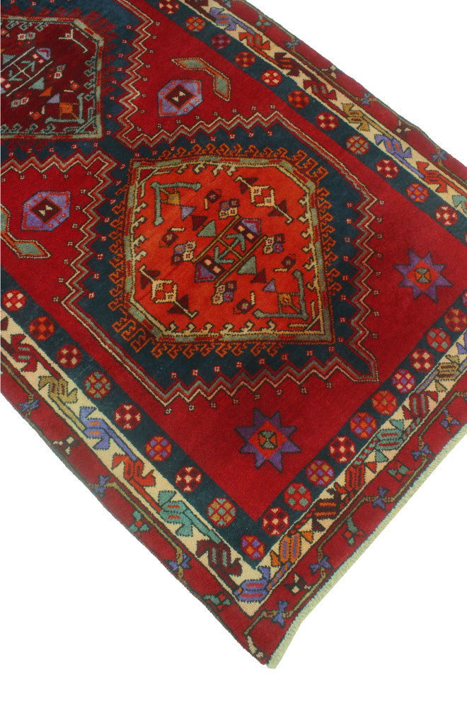 Fine Vintage Distressed Rainier Red/Navy Runner, 3'4x11'0