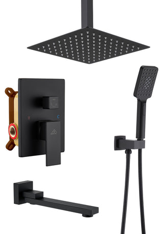CASAINC 10" Ceiling Mounted Shower System Set w Handheld Spray & Tub Spout, Matte Black