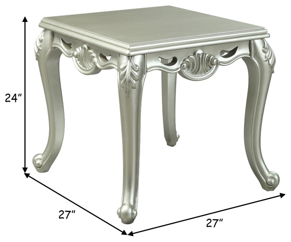 Benzara BM276233 27" Classic End Table, Floral Trim Cabriole, Wood, Champagne