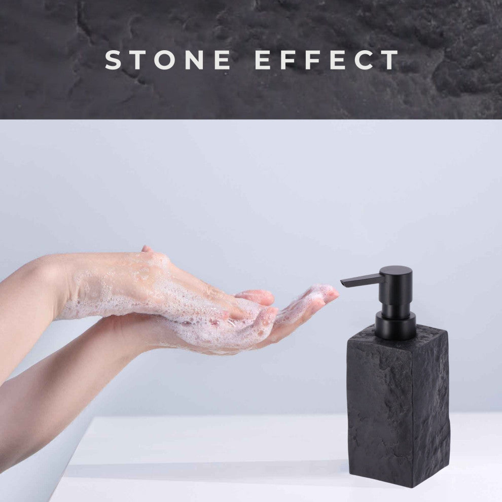 Modern Square Resin Soap & Lotion Dispenser - 9 fl oz, Stone Effect Design, Black
