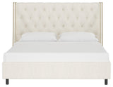 Williams King Nail Button Tufted Wingback Platform Bed, Linen Talc