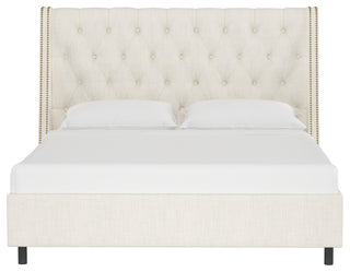Williams King Nail Button Tufted Wingback Platform Bed, Linen Talc