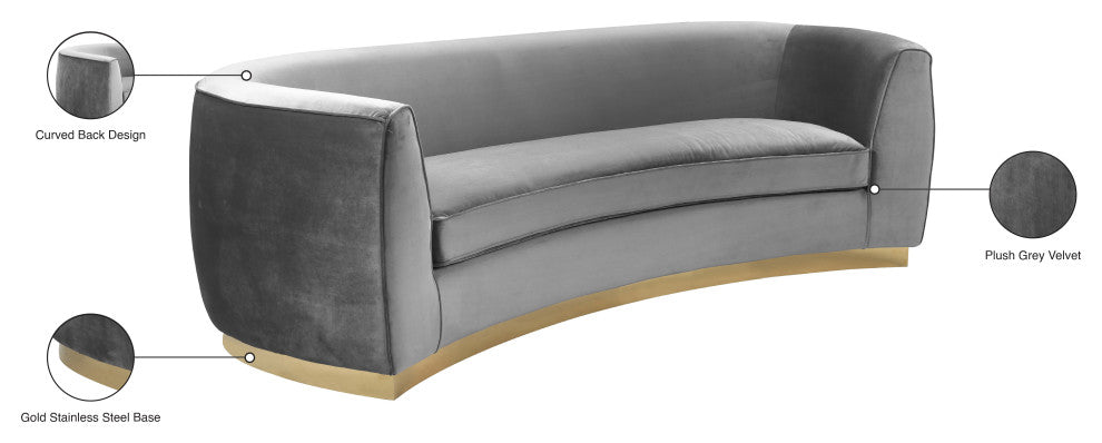 Julian Velvet Upholstered Sofa, Gray, Gold Base