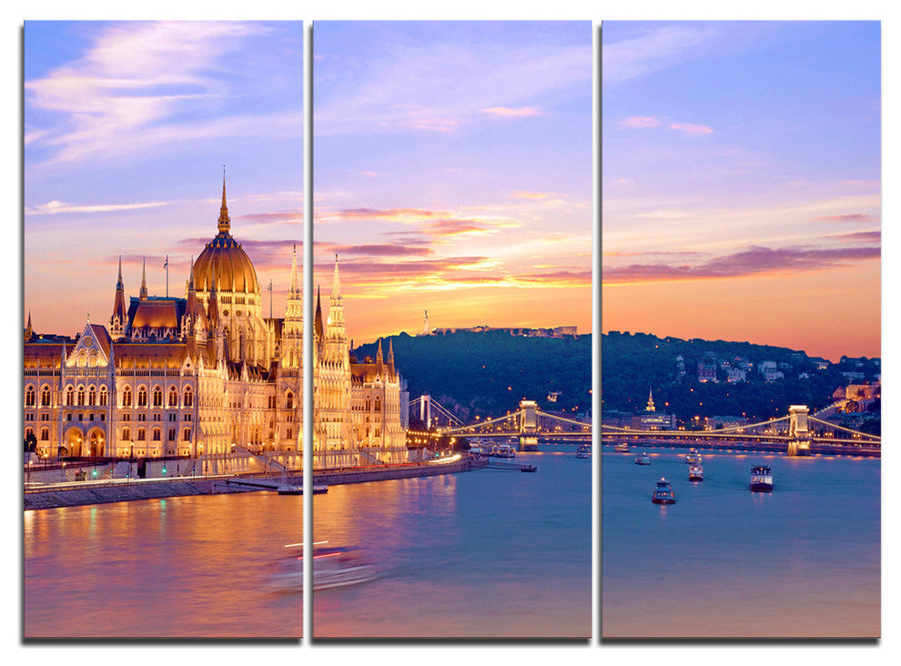 "Parliament and Bridge Over Danube" Metal Wall Art, 3 Panels, 36"x28"