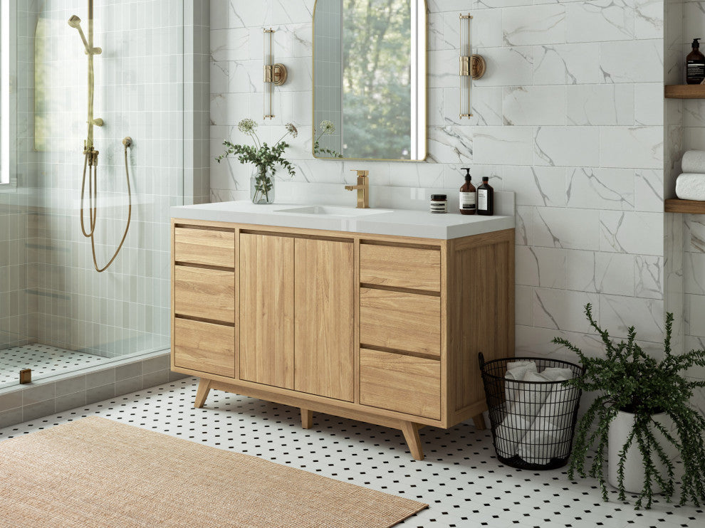 Madison Teak 60 Single Bathroom Vanity in Light Natural 2" Empira Quartz