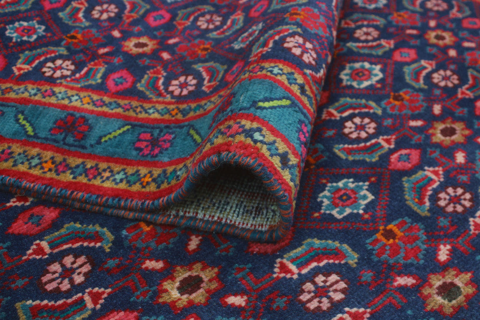 Fine Vintage Distressed Malena Navy/Blue-Green Runner, 3'9x10'5