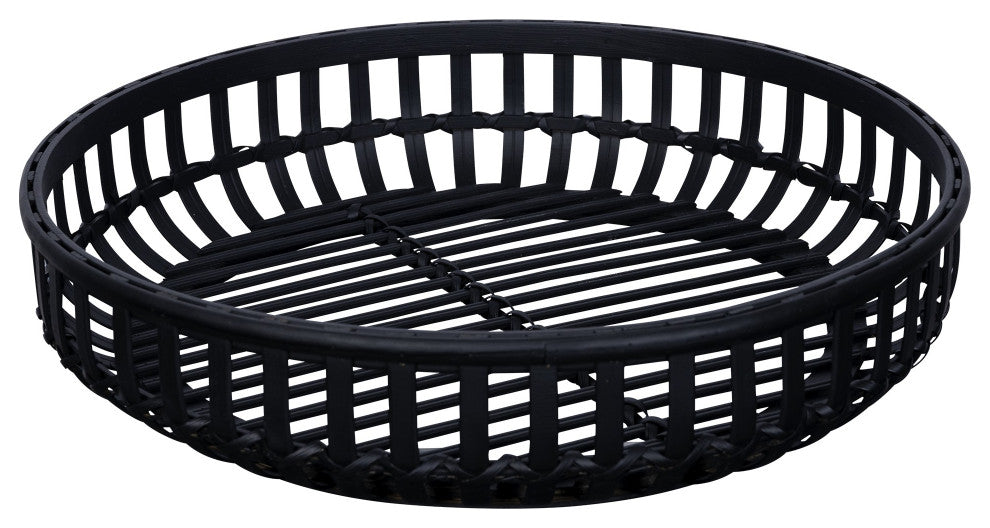 Black Round Rattan Decorative Tray