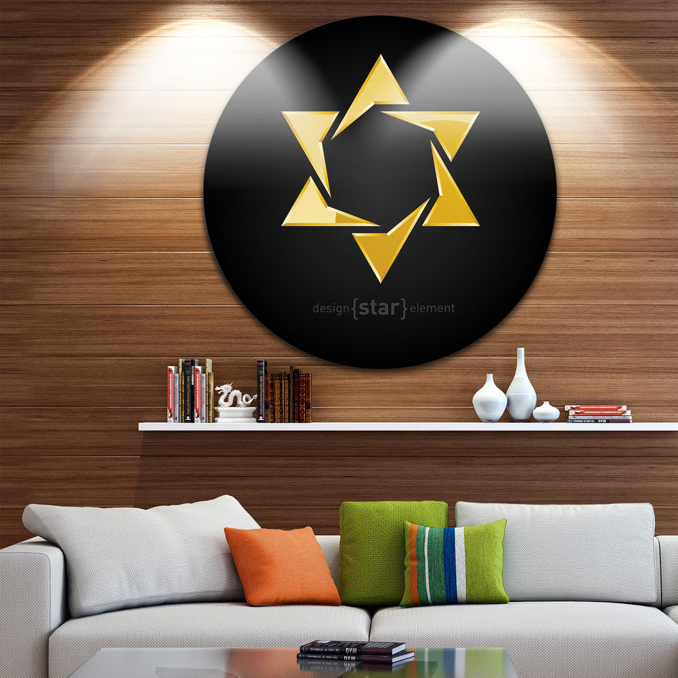 Luxury Golden Star, Modern Digital Large Disc Metal Wall Art, 23"