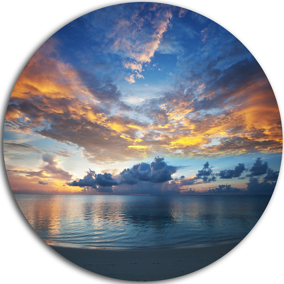 Exotic Colorful Maldives Seashore, Seascape Round Metal Wall Art, 23"