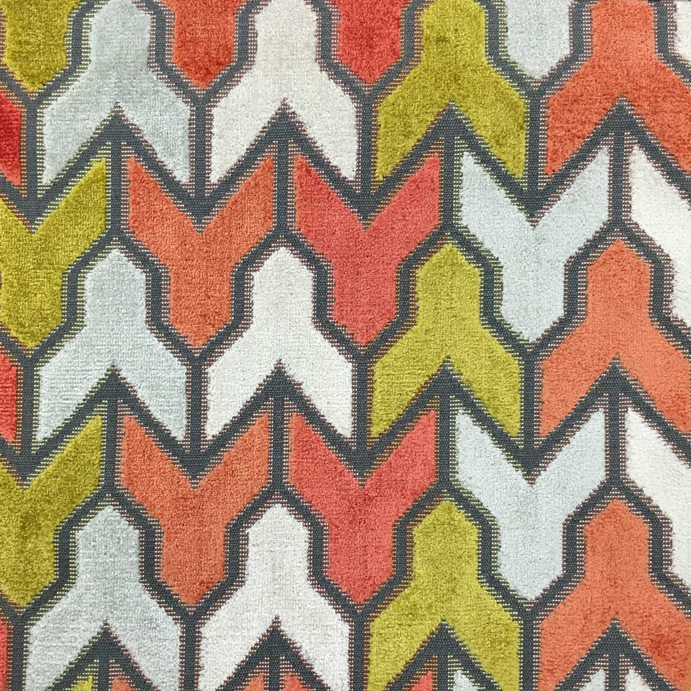 Rocket Geometric Cut Velvet Upholstery Fabric, Sorbet