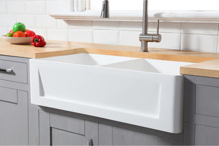 Gourmetier Double Bowl Farmhouse Kitchen Sink, Matte White