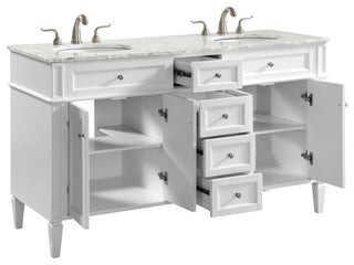 Home Living Vanity with Carrara White Marble Countertop, White, 60", Double Sink