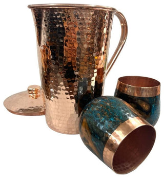 Set of 1 Copper Pitcher & 2 Marbled Tumblers