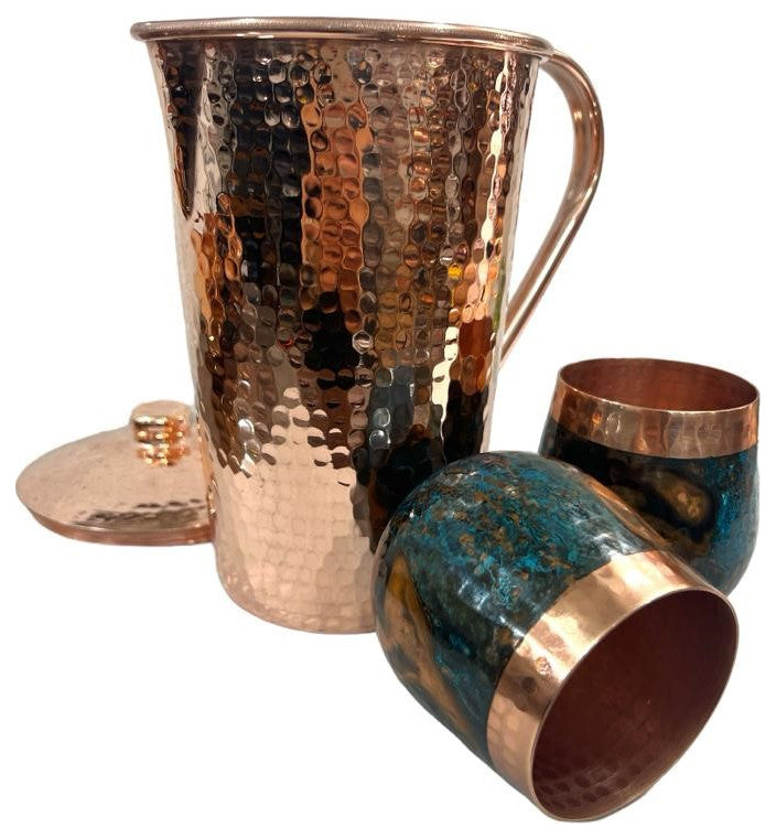 Set of 1 Copper Pitcher & 2 Marbled Tumblers