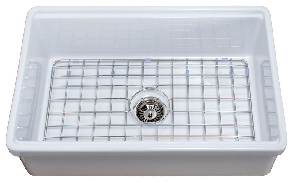 Tosca Reversible Farmhouse Single Bowl Sink, Cutting-Board, Grid, Strainer, 30"