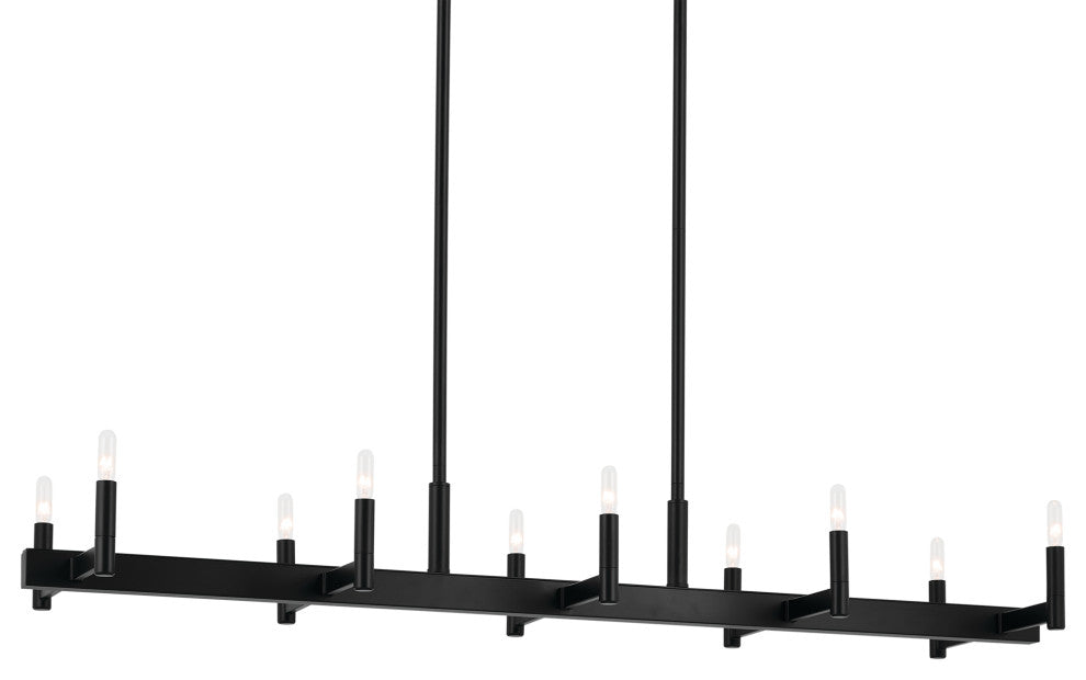 Erzo 50" 10 Light Linear Chandelier, Black