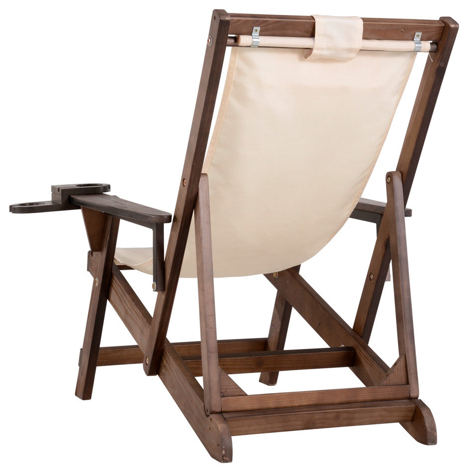 Romantic Collection Canvas Sling Chair with Cup and Wine Holder, Dark Brown Fram