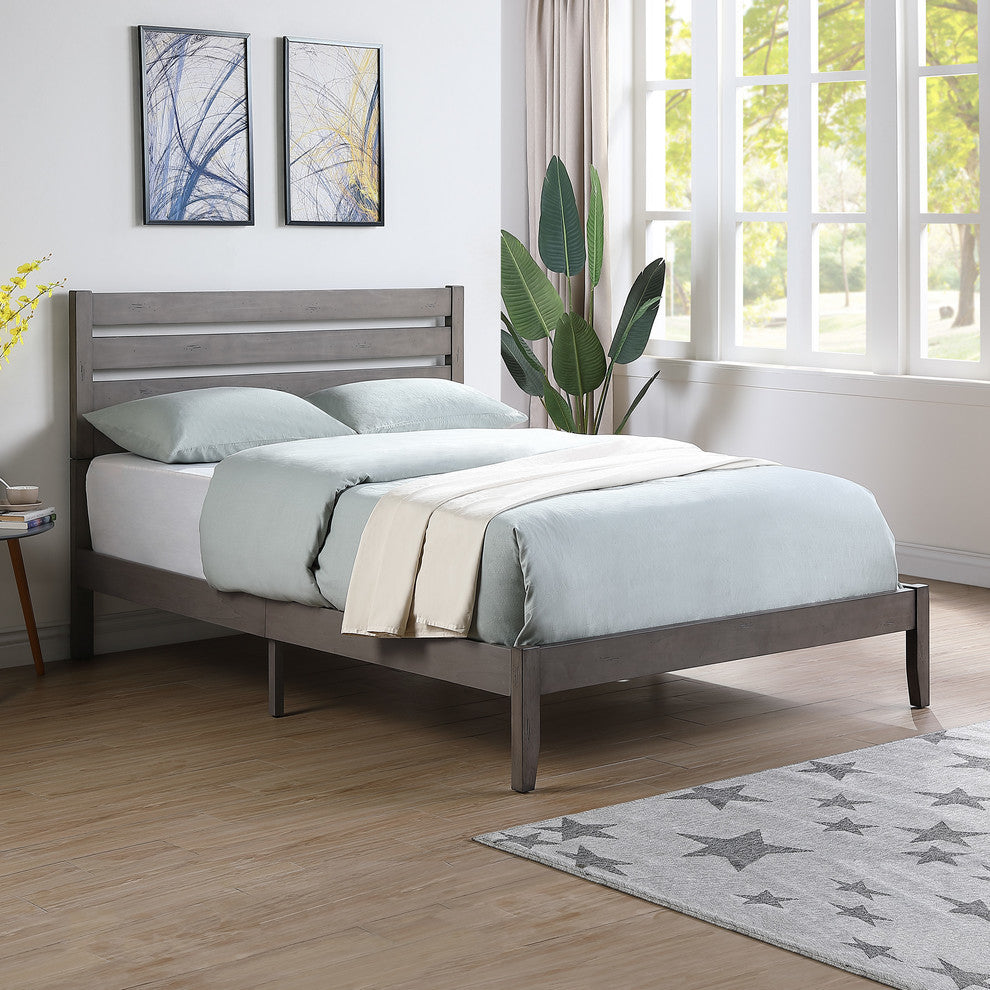 Kenley Queen Size Bed With Headboard, Gray Finish, Natural