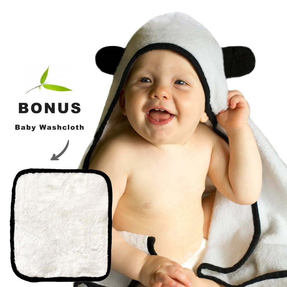 Panda Baby Rayon Viscose Bamboo Hooded Bath Towel Set, 2pc Set