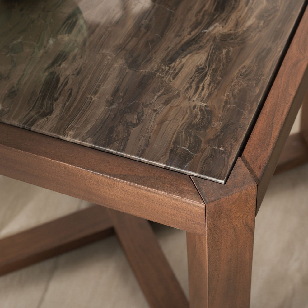 Safavieh Couture Bernardi Marble Top Accent Table, Walnut/Brown