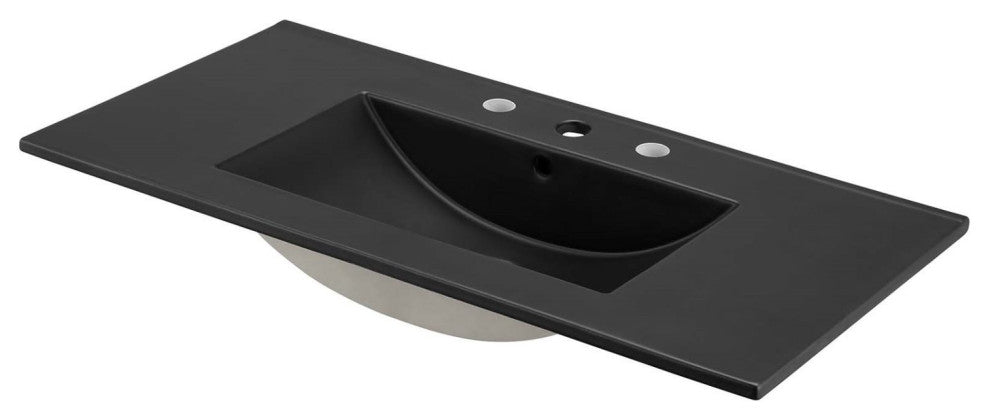 Single Vanity Sink, Black, Ceramic, Bedroom Bathroom, Contemporary Modern