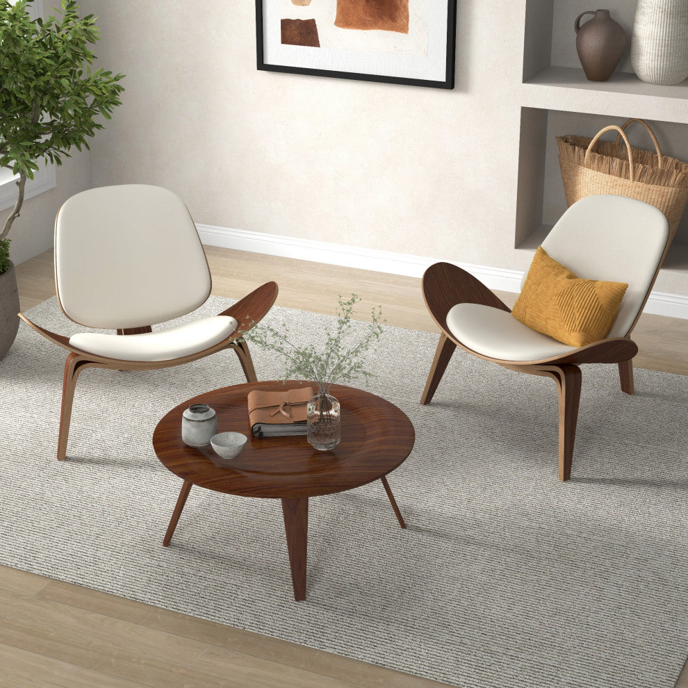 Modern Tripod Black Leather Shell Lounge Chair With Single Side, White