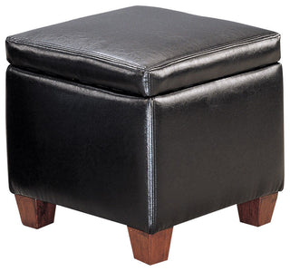 Contemporary Leather Cube Storage Ottoman, Black