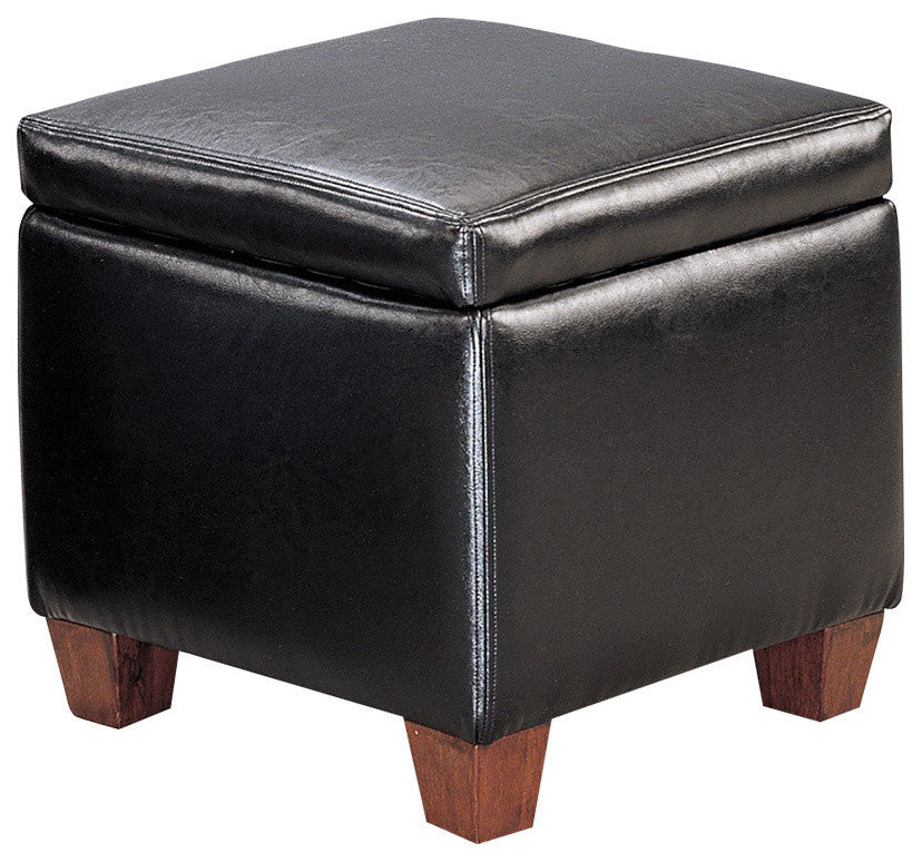 Contemporary Leather Cube Storage Ottoman, Black