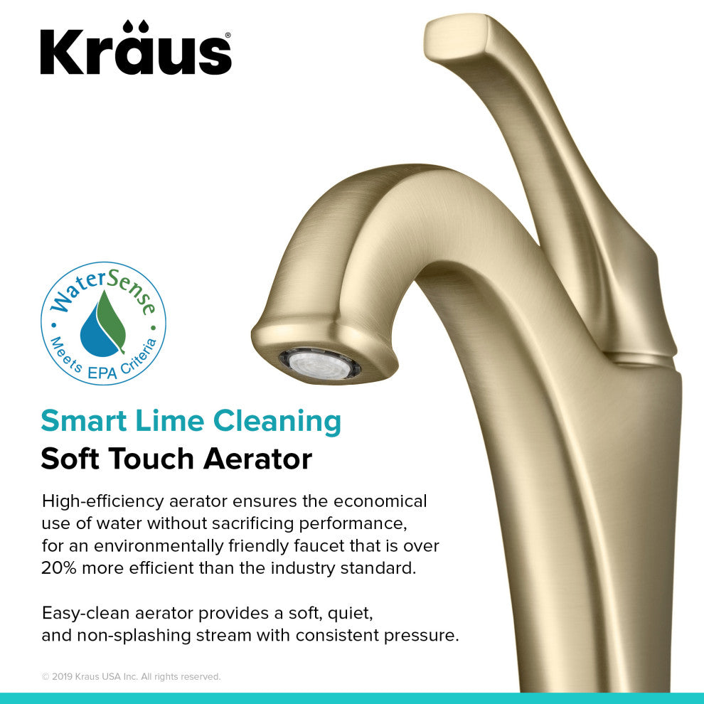 Arlo Single Handle Lever 1-Hole Vessel Bathroom Faucet Brushed Gold w PU Drain