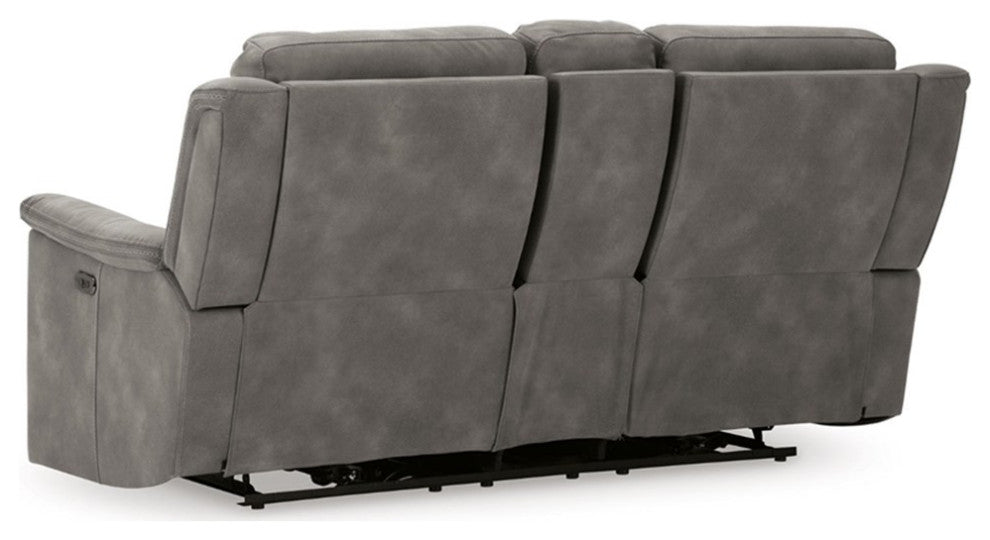 Bowery Hill Contemporary Faux Leather Reclining Loveseat in Gray