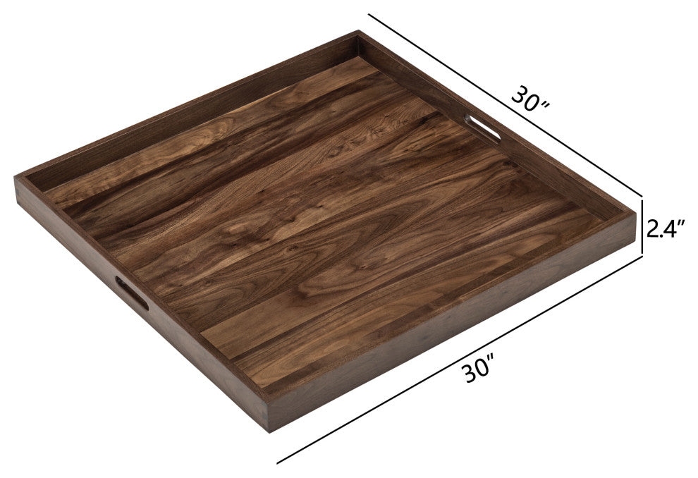 Square Black Walnut Solid Wood Tray Ottoman Tray, 30"